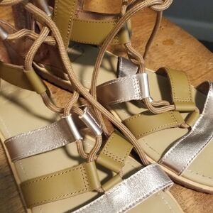 Stylish Silver and Tan Strappy Sandals
